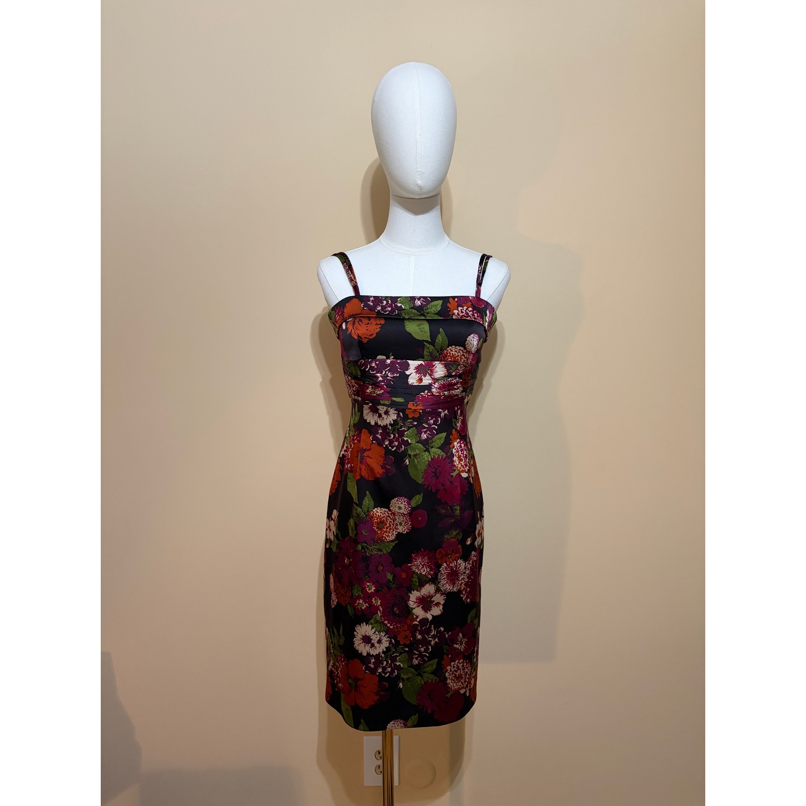 Laundry Brown Floral Silk Y2k Vintage Sheath Dress Women 4 Excellent
